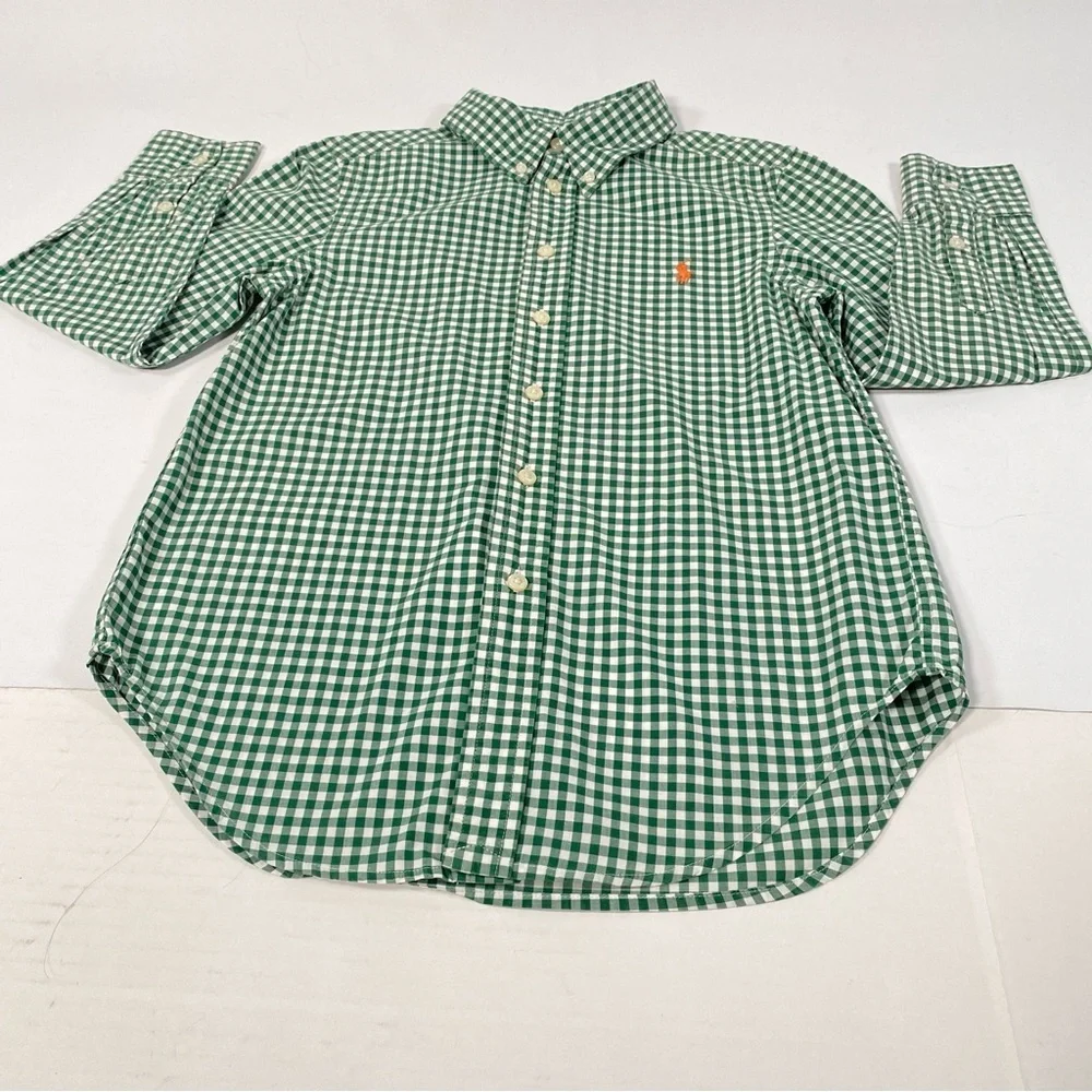 RALPH LAUREN Polo Green Plaid Button Down Long  Sleeve Shirt Boy's Size S(8)